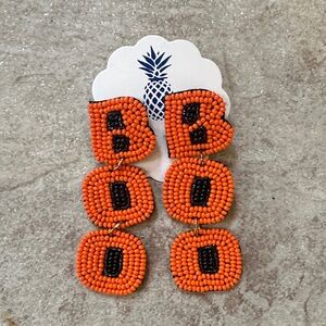 Orange and Black Beaded Halloween Boo Earrings